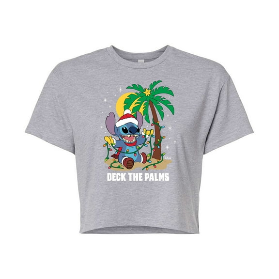 Lilo & Stitch - Deck The Palms - Juniors Cropped Cotton Blend T-Shirt