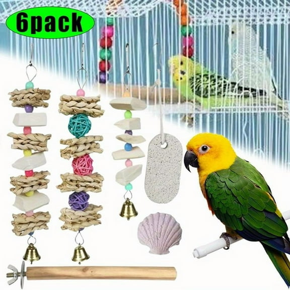 6PCS Parrot Chewing Toys Bird Toys Natural Cuttlebone Bird Beak Trimmer Grinding Stone Lava Block Calcium Stone Bird Perch, Cage Toys for Small and Medium Parakeets