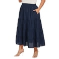 thumbnail image 2 of Beautybatik Women Navy blue Cotton Plus Size BOHO Gypsy Summer High Elastic Waisted A Line Long Maxi Tiered Skirt with Pockets 3X, 2 of 5
