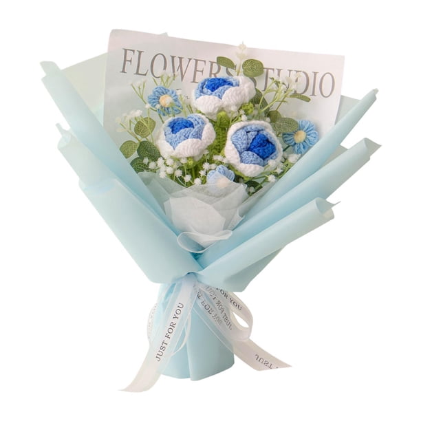 Ramo de flores de ganchillo hecho a mano, flor preservada, flor tejida terminada para Estilo G