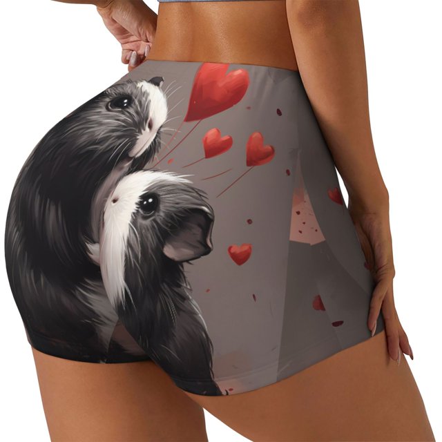 Balery Heart Guinea Pig Couple Pantalones cortos de entrenamiento estampados para mujer, sin costuras, ajustados, para gimnasio, yoga, correr, deportes, ejercicio activo, fitness.-XX-Large