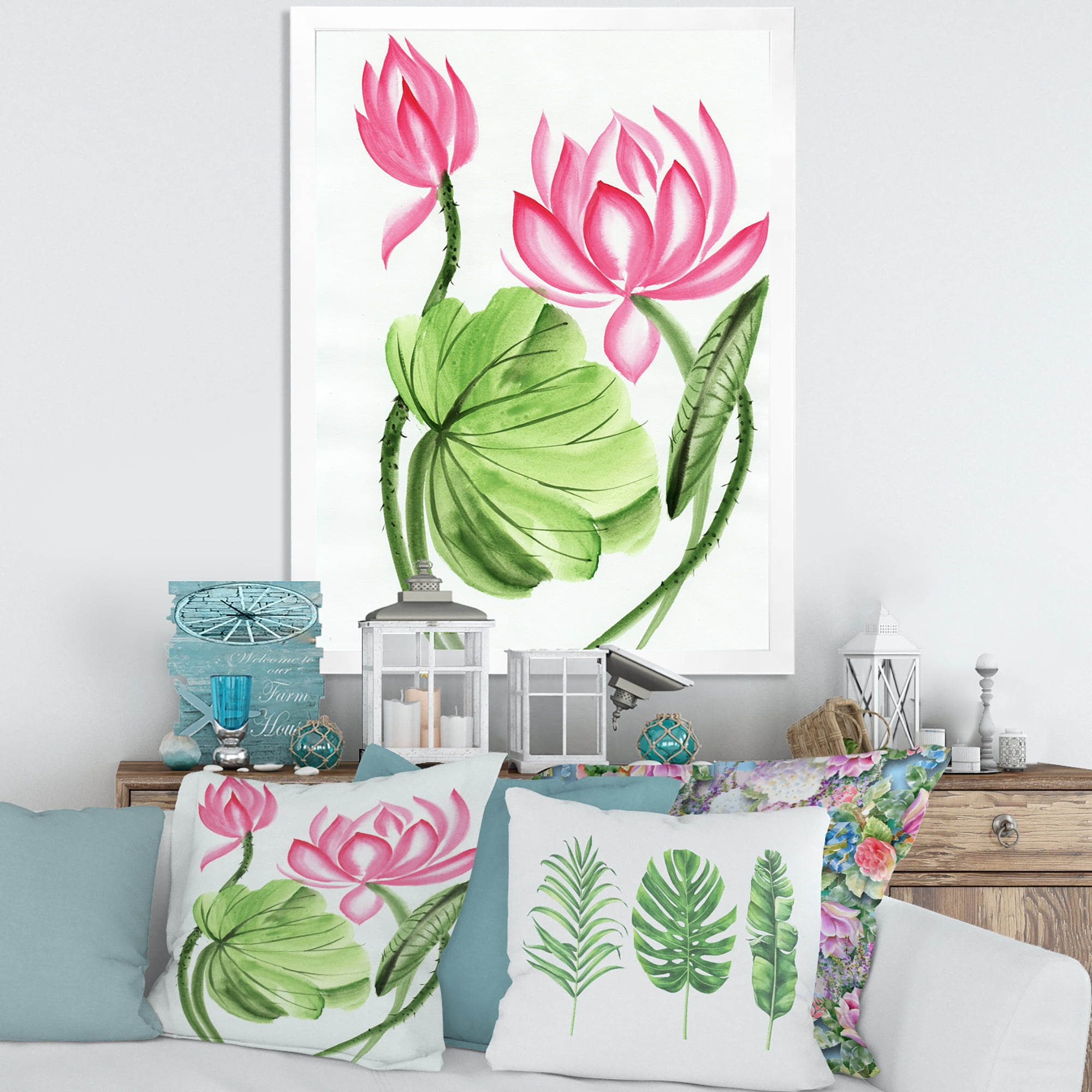 Designart 'The Dragonfly and Lotus II' Traditional Framed Art Print