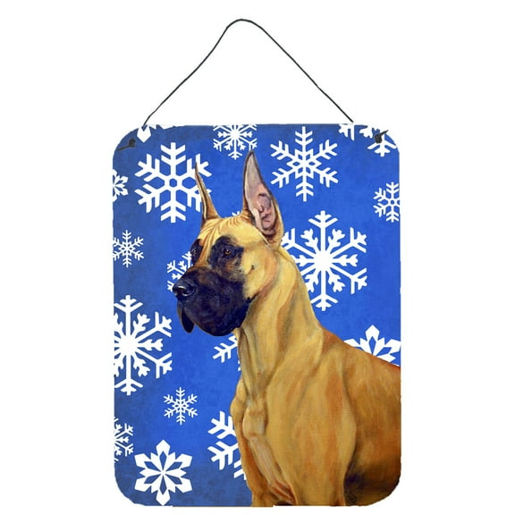 Carolines Treasures LH9265DS1216 Great Dane Winter Snowflakes Holiday Wall or Door Hanging Prints 12WX16H multicolor