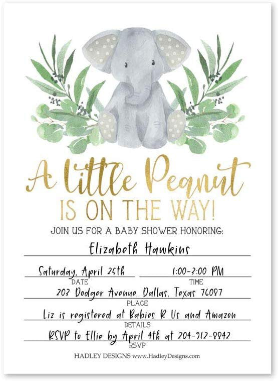 Big Elephant Baby Shower Invitation with Book Request & Diaper Raffle Cards Yellow Elephant Baby Shower Gender Neutral