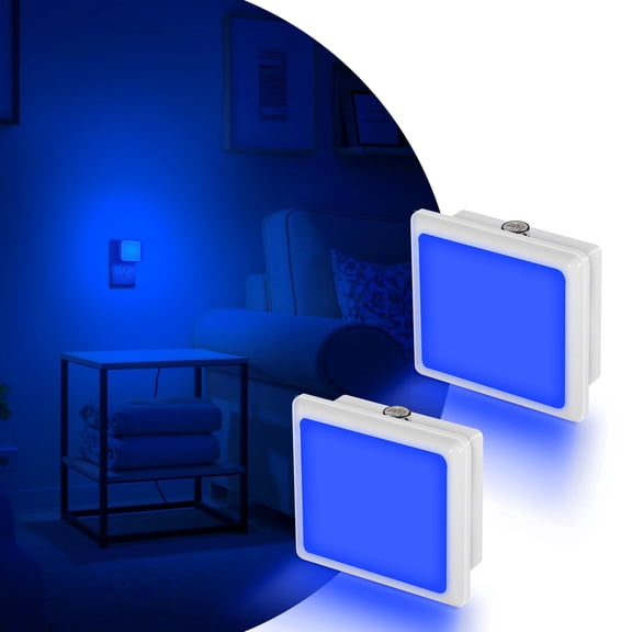 YANSUN 0.3-Watts Blue Square Decorative Integrated LED Plug-in Night Light with Dusk to Dawn Sensor, for Bedroom, 2-Pack