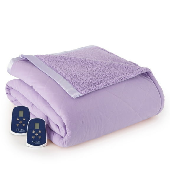 Shavel Home Products Micro Flannel® Reverse to Sherpa Electric Blanket, King, Amethyst
