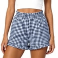 thumbnail image 4 of WXLWZYWL Women Plaid Pajama Shorts Elastic High Waist Ruffle Hem Lounge Sleep Shorts with Side Pockets Summer Casual Bottoms, 4 of 6