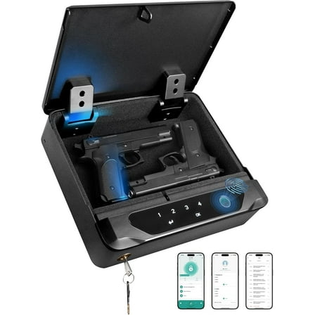 Adoreal Smart Biometric Gun Safe for Handguns, 4 Ways Quick-Access Fingerprint Gun Safe for Pistols, Fingerprint/Digital Keypad/Key/APP Gun Locks Box for 2 Guns, Sturdy Heavy Steel Construction