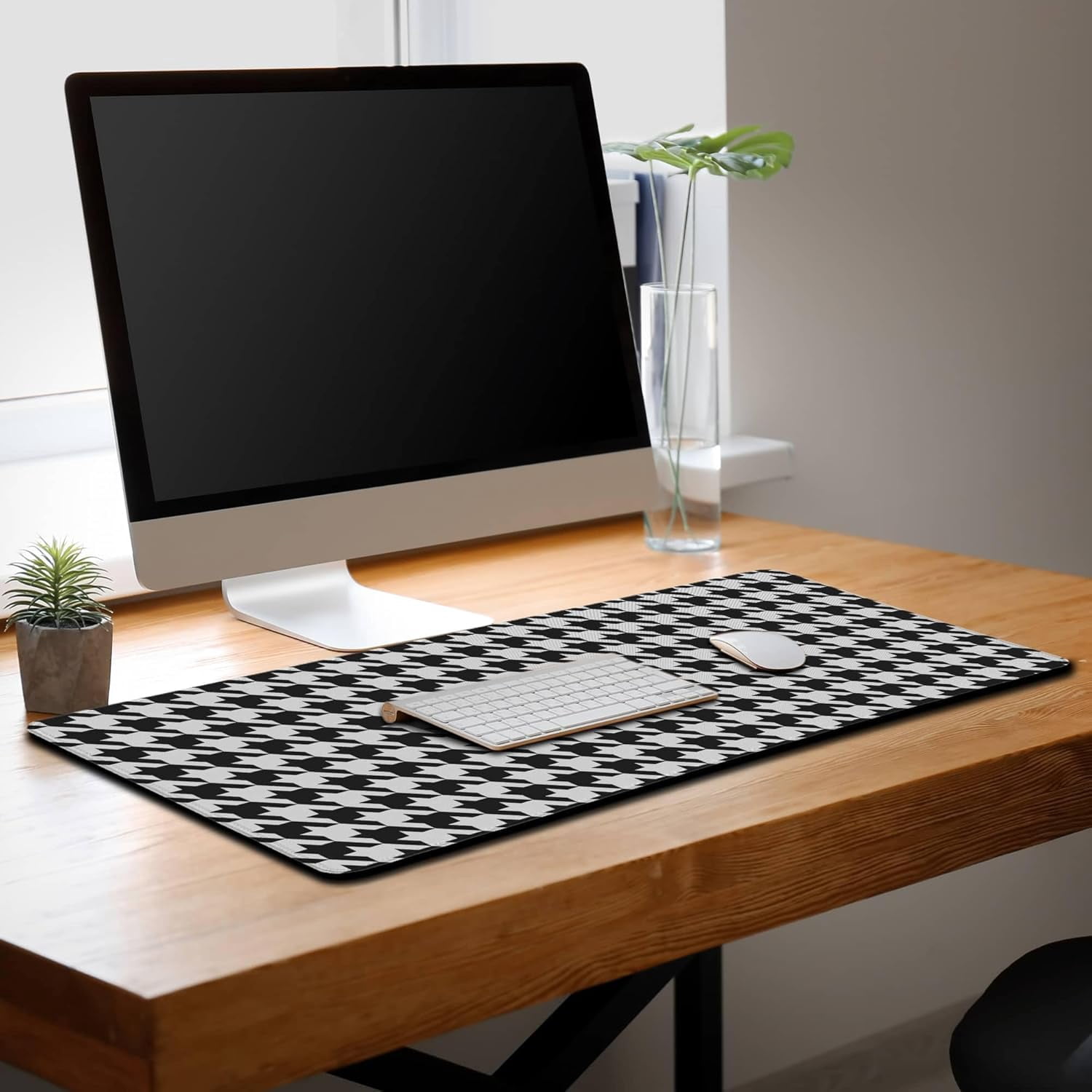 Gaming Mousepad Black and White Desk Mat for Desk Big Mouse Pads Keyboard Pad Home Office Decor Waterproof Non-Slip Rubber Base 35.4" X 15.7" for Game Office, Houndstooth Pattern