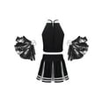 thumbnail image 2 of Aislor Cheer Leader Costumes for Girls Sleeveless Cheerleading Uniform Dress Outfit with Stockings 2 Pom Poms Black 12, 2 of 7