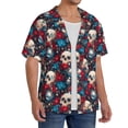 thumbnail image 2 of Yiaed Skull red flower blue Print Mens Casual Wrinkle Free Shirts Short Sleeve Button Down Summer Stretch Dress Shirt-Small, 2 of 5