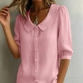 thumbnail image 4 of hotojiny Women Blouses Dressy Casual Lantern 3/4 Length Sleeve Tops Collared Button down Shirt Spring Summer Beach Vacation Clothes, 4 of 7