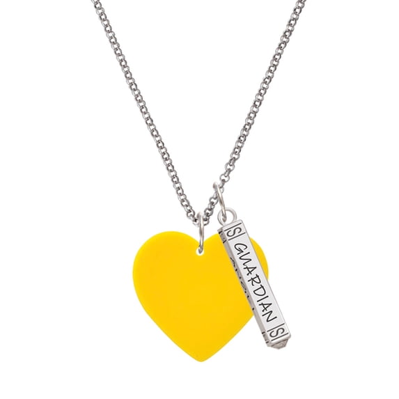 Delight Jewelry Acrylic 1" Yellow Heart Silvertone Guardian Angel Bar Charm Necklace, 23"