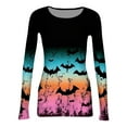thumbnail image 5 of JGNGSHN Women's Long Sleeve Halloween Tops Soft Crewneck Stretch Fitted Ribbed Knit Trendy Skeleton Graphic T-Shirt 2025 Fall Clothes, 5 of 7