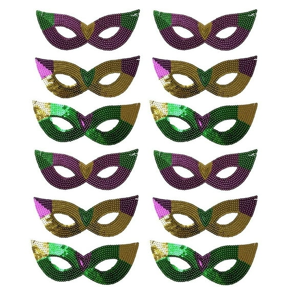 Purple, Green and Gold Sequin Mardi Gras Masks- 24 Pieces- Bulk Supply for Parties, Balls, and Parades!