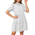 thumbnail image 2 of Ayolanni Solid Summer Dresses for Women 2026 Ruffle Babydoll Short Puff Sleeve Collared Midi Shirt Dress Casual Beach Holiday Sundress White XXL, 2 of 6