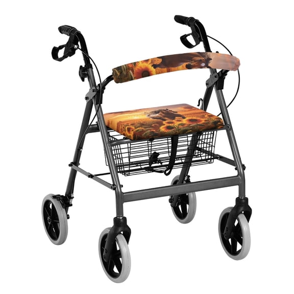 HELLHERO Horse Sunflowers Rollator Walker Seat Back Covers Seat & Backrest Cover Set & Removable and Washable Waterproof Improved Comfort for Seniors