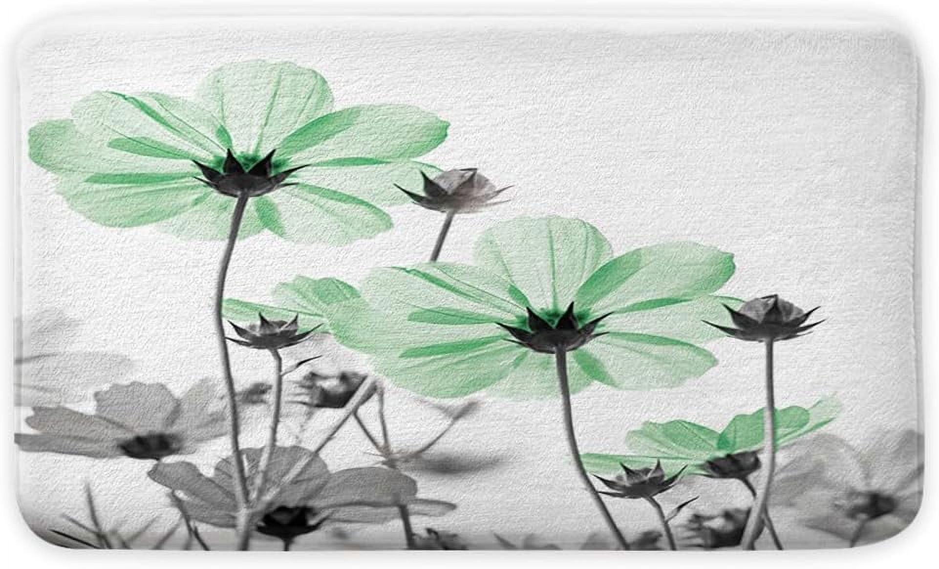 Green Bathroom Rugs Mat, Cute Daisy Flower Elegant Wildflower Design Farmhouse Bath Rugs, Unique Floral Door Mats, 17X48in