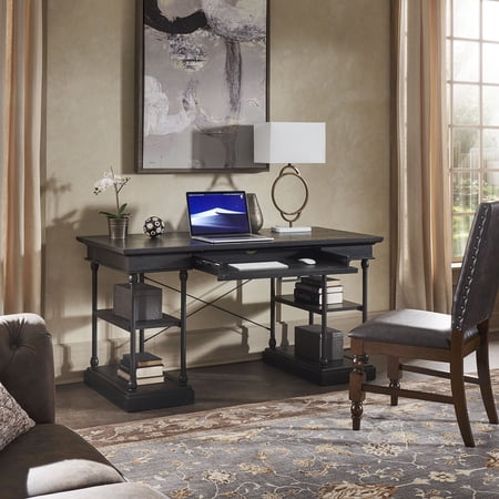 iNSPIRE Q Cabana Industrial 1-Drawer Writing Desk with Storage Shelves, Black
