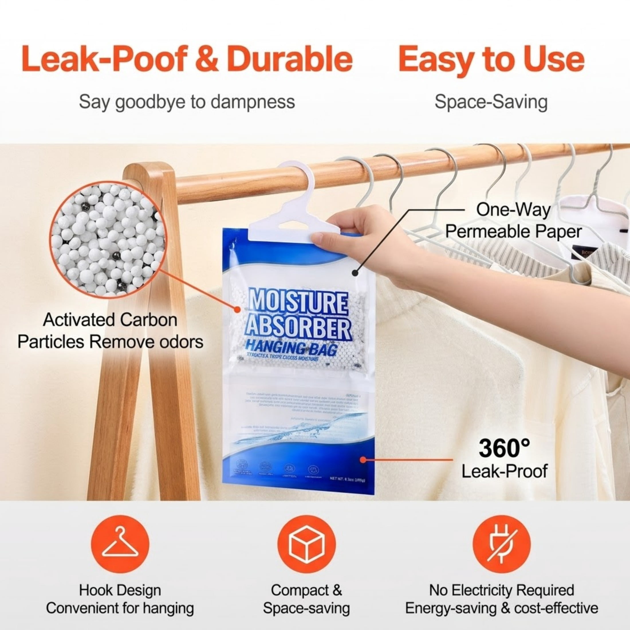 JUVOCT 10-Pack Hanging Dehumidifier Bags, 9.3 oz Fragrance Free Moisture Absorber