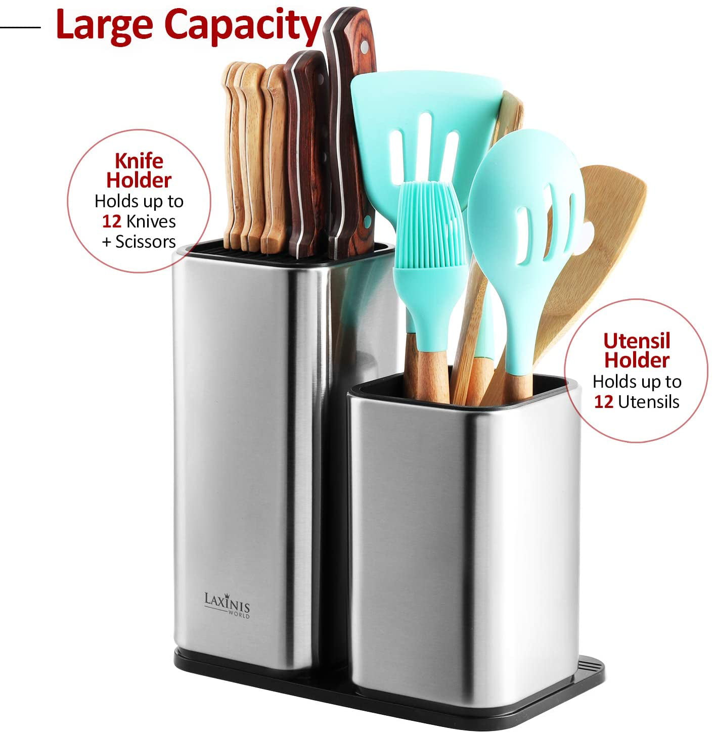 Universal Knife Block without Knives and Utensil Holder for Countertop,  Matoyo 2-in-1 Stainless Steel Kitchen Knife Holder for Kitchen Counter