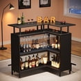 thumbnail image 3 of Tribesigns 2-Tier L-Shaped Bar Table, Wood Home Bar Unit with Stemware Racks for Kitchen, Pub, Black, 3 of 5