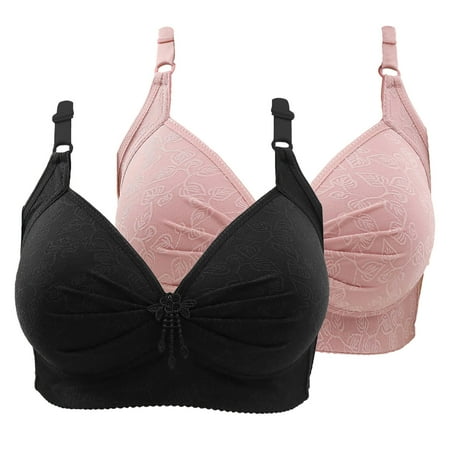Gnurob Push Up Bralette for Women 2 Pack Lace Plus Size Underwear No Underwire Bralettes Cozy Breathable Bra Adjustable Strap Bras Everyday Bra Clearance Saving Pink Medium