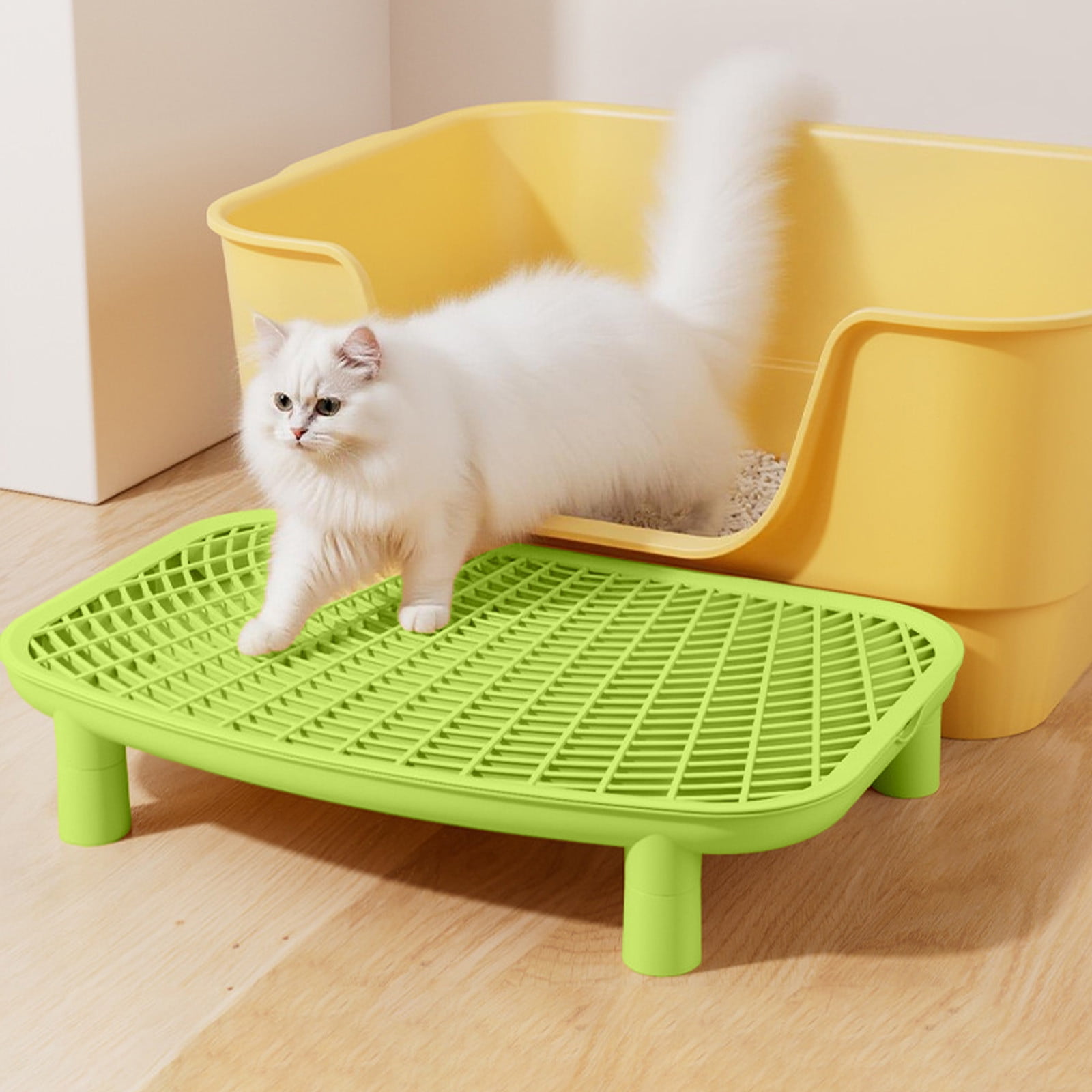 Qiopertar Double Layer Cat Litter Mat, Anti-Slip Litter Trapping Pad for Cat Box, Waterproof Pet Floor Mat with Sand Control Grooves for Bathroom Kitchen Laundry Room, Green