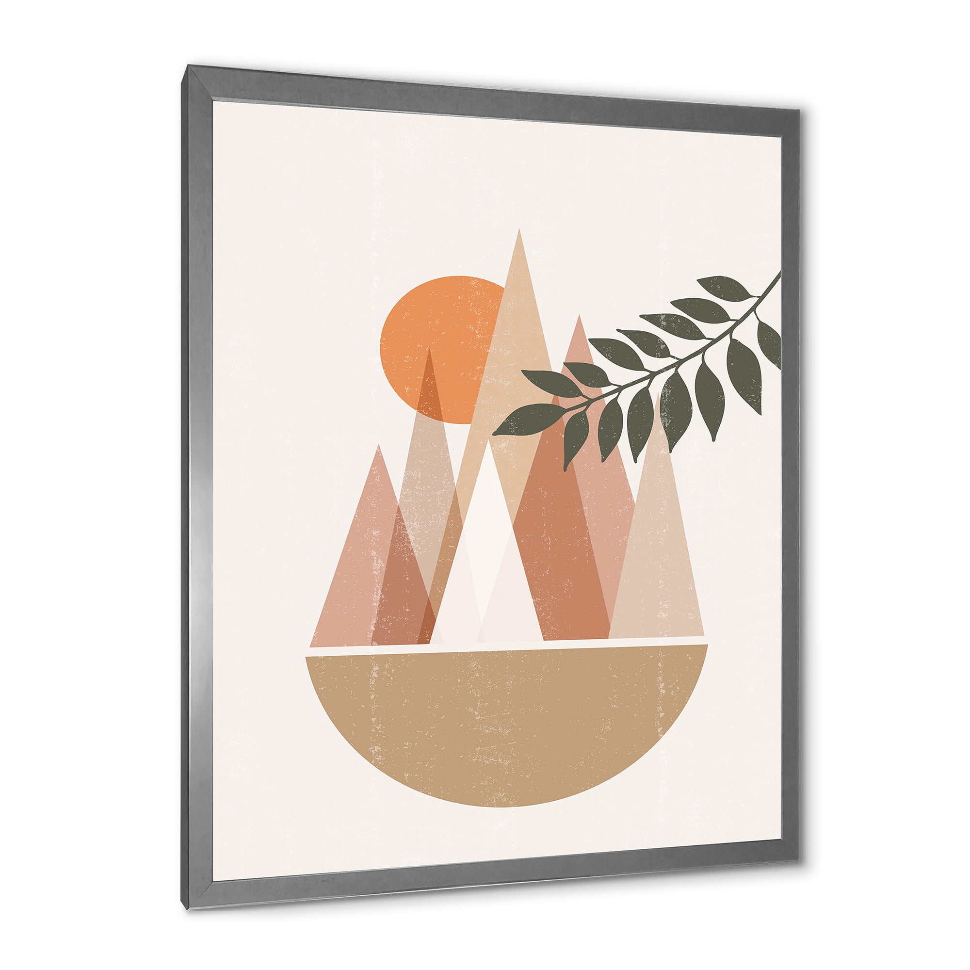 Designart 'Abstract Moon and Sun In Mountains II' Modern Framed Art Print