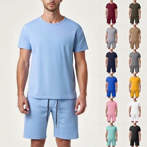 Men's Shirt and Shorts Set 2 Piece Fashion Summer Tracksuits Cotton Oversized T-Shirts Shorts Outfits Navy, Size L