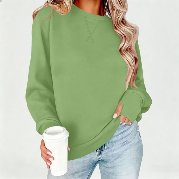 THNCYX Womens Crew Neck Long Sleeve Sweatshirt with Thumb Holes Solid Color Soft Casual Pullover Top for Everyday Comfort Wear S-2XL
