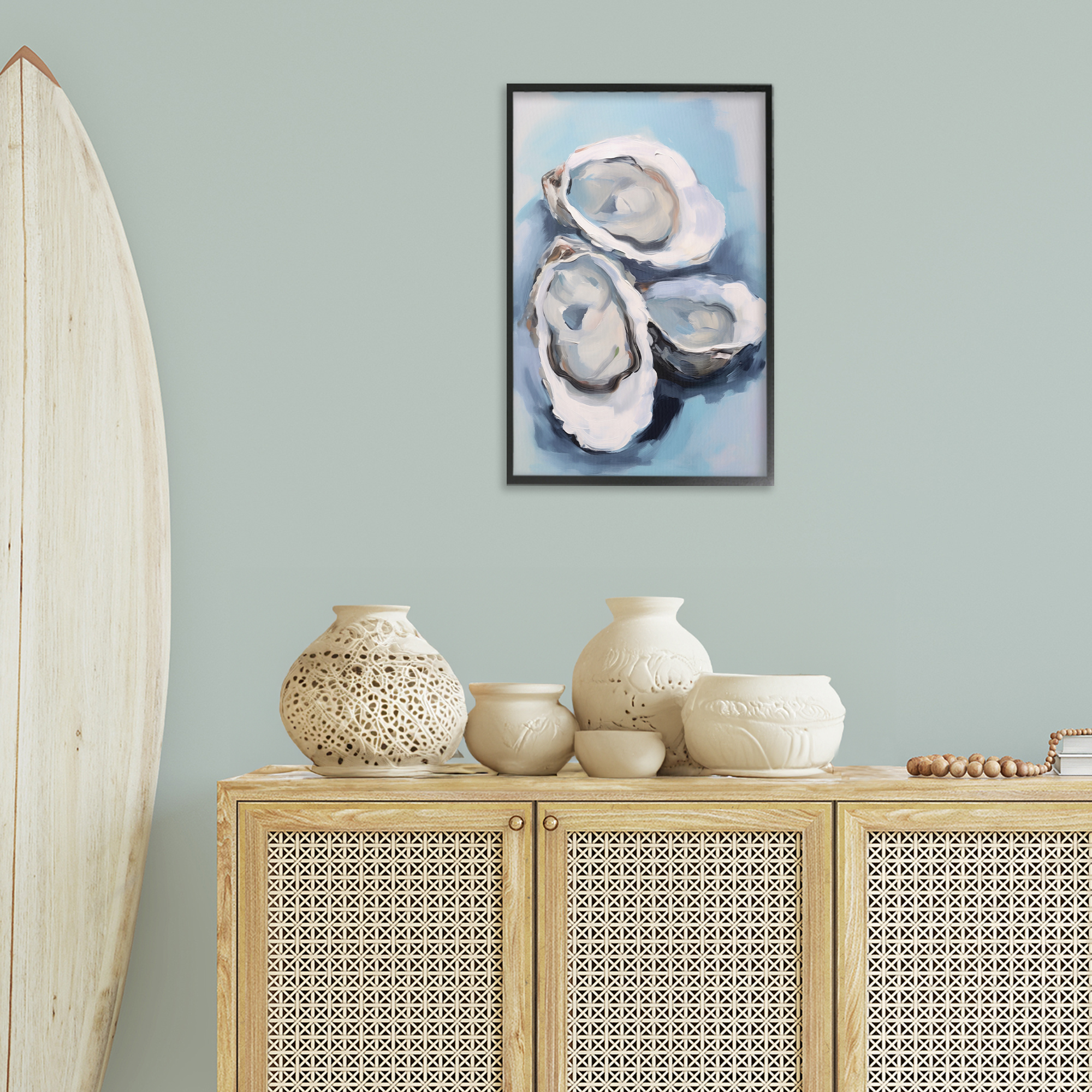 Stupell Industries Three Oyster Seashells Animals & Insects Painting Black Framed Art Print Wall Art, 16 x 24