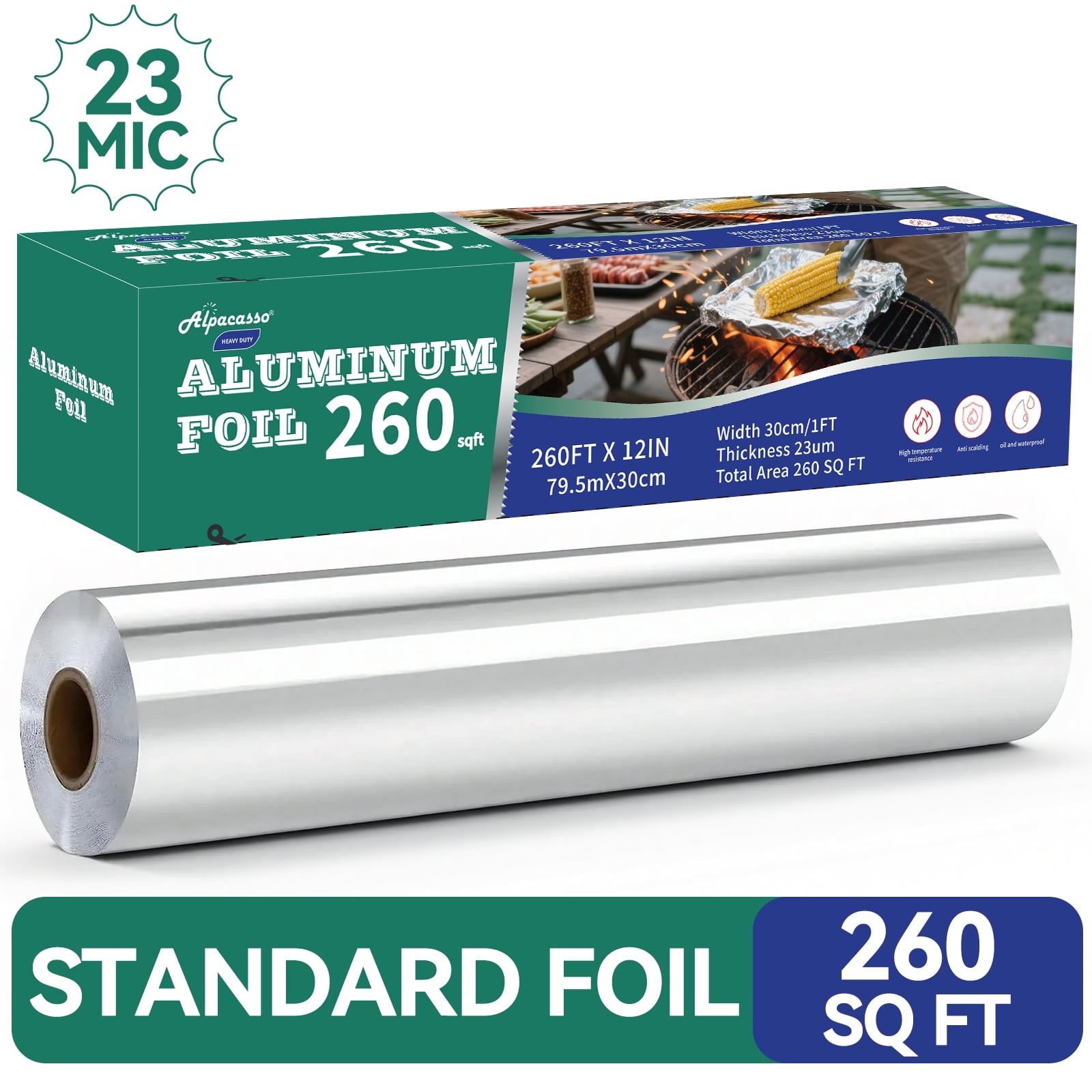 Alpacasso Aluminum Foil Heavy Duty Aluminum Foils Roll with Serrated Cutter,12inx260SQ.FT