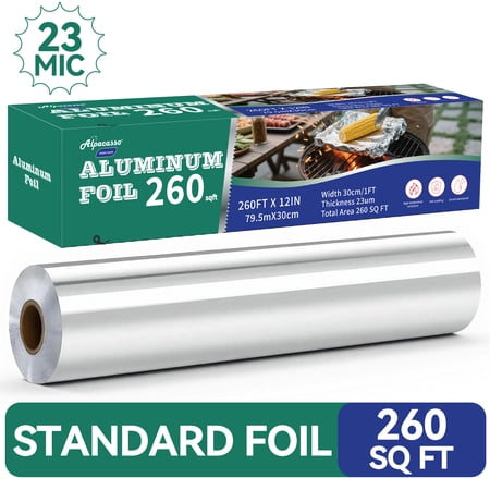 Alpacasso Aluminum Foil Heavy Duty Aluminum Foils Roll with Serrated Cutter,12inx260SQ.FT