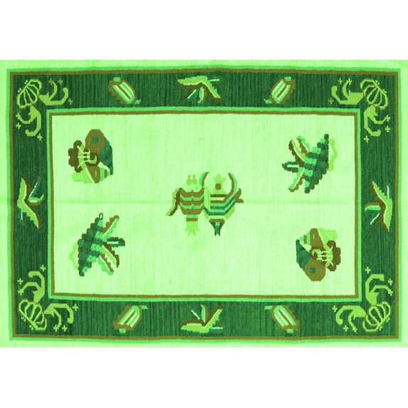 Ahgly Company Indoor Rectangle Southwestern Green Country Area Rugs, 8' x 12'