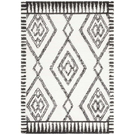 SAFAVIEH Marrakesh Xzavier Diamond Polyester Area Rug, Ivory/Dark Grey, 8' x 10'