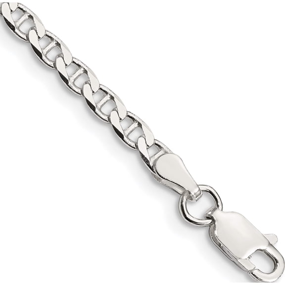 Sterling Silver 3.15mm Flat Cuban Anchor Chain Anklet (10 X 3.15) Made In Italy qfan080-10
