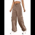 thumbnail image 2 of Pantalones Deportivos Cargo para Mujer, Holgados, de Forro , de Pierna , Elásticos, de Cintura Alta, Informales, para Senderismo, para Otoño. Caqui M, 2 of 7