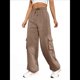 thumbnail image 2 of Pantalones Deportivos Cargo para Mujer, Holgados, de Forro , de Pierna , Elásticos, de Cintura Alta, Informales, para Senderismo, para Otoño. Caqui S, 2 of 7