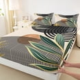 thumbnail image 3 of Manfei Beige Black Green Minimalist Full Size Sheets 4-Piece, Contemporary Geometric Bed Sheets, Leaves Sun Print Sheet Sets, Luxury Bedroom Decor, 3 of 7
