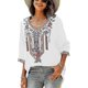 thumbnail image 3 of Women's Summer Boho Embroidery Mexican Bohemian Tops V Neck 3/4 Sleeve Causal Loose Shirt Blouse Tun, 3 of 5