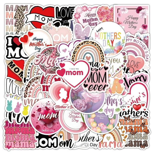 Paquete de pegatinas para el Día de la Madre, 50 unidades, con estampado floral y silueta