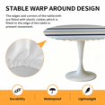 thumbnail image 2 of Elastic Fitted Round Tablecloth, Navy Blue Khaki Striped Waterproof Stretch Table Cover for 55"-60" Tables, Farmhouse Stripes Modern Abstract Art Washable Outdoor Tablecloths for Patio, Picnic, 2 of 9