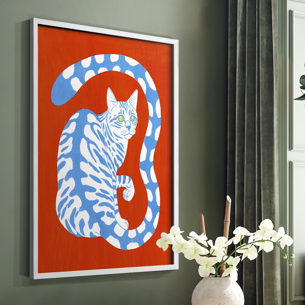 Complementary House Cat I Framed Print in White Solid Wood Framed Print No Nail Hanging