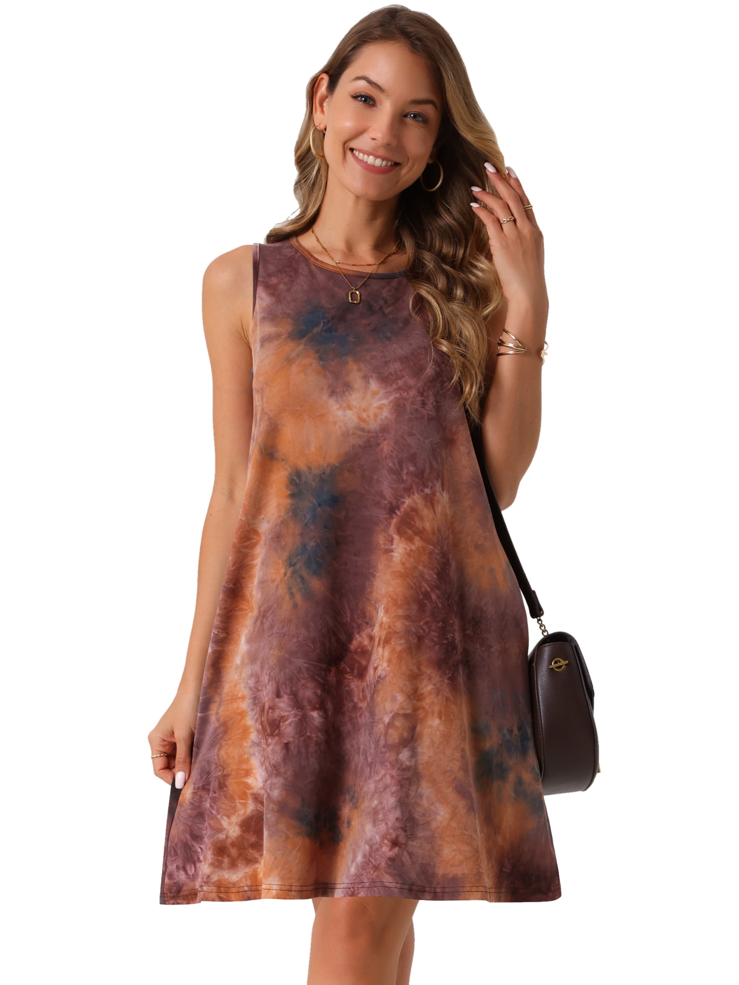 DARING DIVA Tie Dye Tank Dress Sleeveless Pockets Dress L Orange
