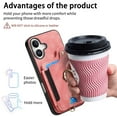 thumbnail image 3 of ShellTech for iPhone 16 Plus Retro PU Leather Wallet Case with Card Holder Ring Stand RFID Function Credit Card Slot with Ring Stand Protective Cover Wrist Strap,Pink, 3 of 10