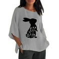 thumbnail image 2 of BOOMILK Easter T Shirts for Women Plus Size 3/4 Sleeve Crew Neck Linen Tops Loose Trendy Rabbit Bunny Graphic Tees, 2 of 5