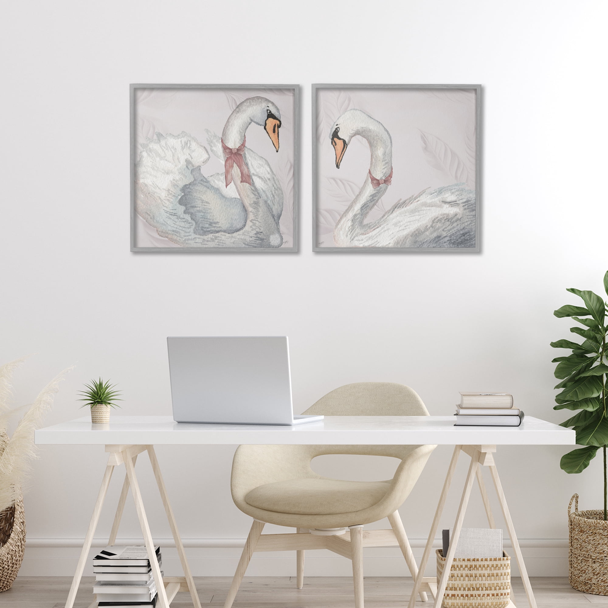Stupell Industries Classic & Elegant Swans 2 Piece Gray Framed Giclee Art Set, design by Elizabeth Medley