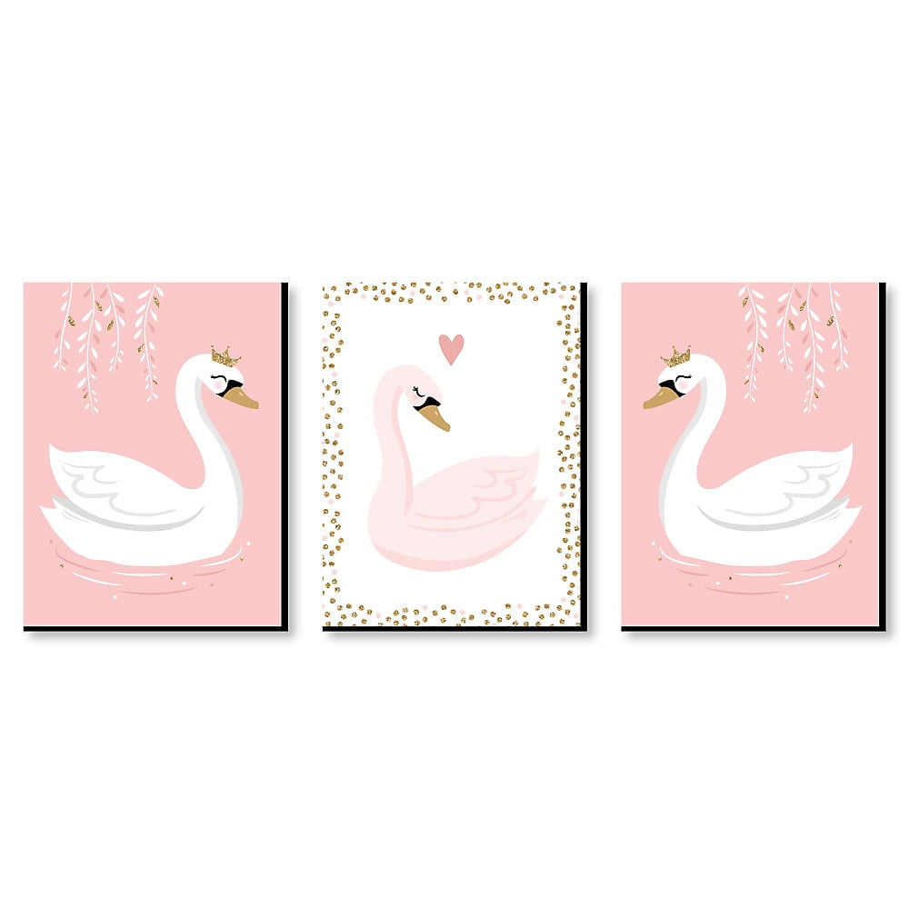Big Dot of Happiness Swan Soiree - White Swan Nursery Wall Art and Kids Room Decorations - Gift Ideas - 7.5 x 10 inches - Set of 3 Prints