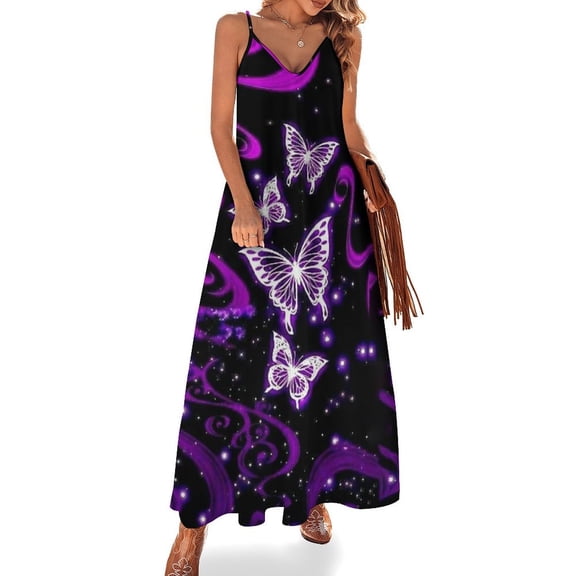 Glowing Butterfly Purple Background Sleeveless Dress Loose Women's Dress Dresses Luxury Evening Dresses